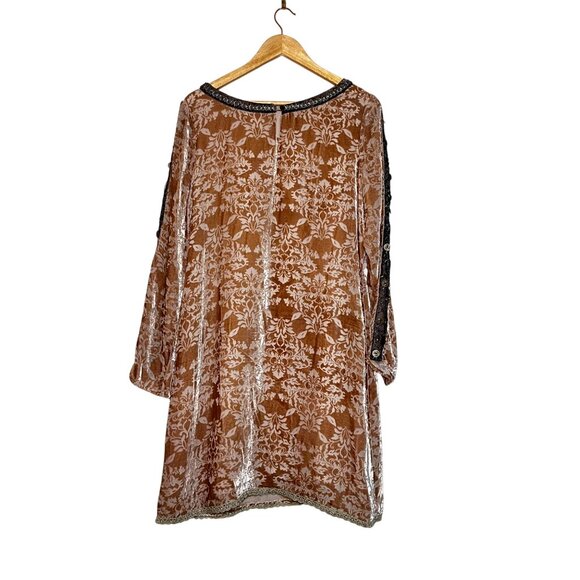 Sundance Champagne Crushed Velvet Silk Dress Bead Accent Sheer Sleeves 12 Elegan - Picture 9 of 12